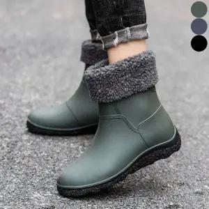 남성 기모 털안감 레인부츠 겨울 방한 고무 장화 뽀글이 부츠
