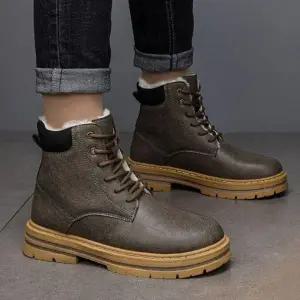[에이치플러스몰]남성 하이컷 기모안감 방한 워커 부츠 투톤솔 겨울 신발