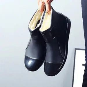 [에이치플러스몰]남성 털안감 유광 방수 레인부츠 숏부츠 다용도 방한화