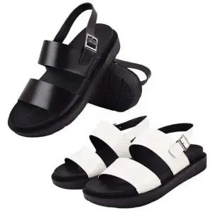 [에이치플러스몰]남성 발등 스트랩 버클 플랫폼 가죽 샌들 데일리 여름 샌달