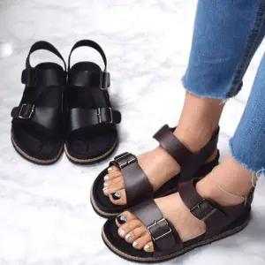 남성 투스트랩 가죽 샌들 버클 슬리퍼 데일리 여름 신발