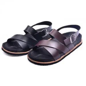 [에이치플러스몰]남성 스트랩 버클 샌들 쿠션 통가죽 여름 슬리퍼 샌달 슈즈