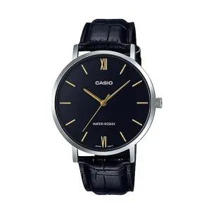 카시오 MTP-VT01L-1B 남성 라운드 아날로그 가죽 손목 시계