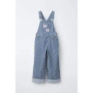 국내배송 ZARA 자라 주니어 키즈 스트라이프 롱 데님 오버롤 크림 블루 4441715080 1848025