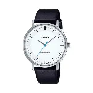 카시오 MTP-VT04L-7E 라운드 남성 가죽 아날로그 시계
