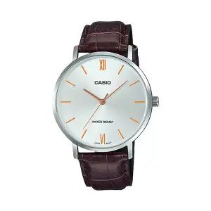 카시오 MTP-VT01L-7B2 라운드 남성 가죽 아날로그 시계