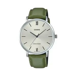 카시오 MTP-VT01L-3B 라운드 남성 가죽 아날로그 시계
