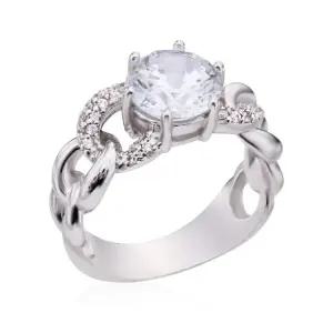 [비앤비골드] 14K 8mm 로렛트 원형 큐빅 커브체인 반지 RSS38647