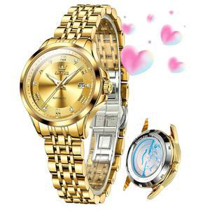 OLEVS 여성 자동 시계 다이아몬드 럭셔리 데이트 원피스 클래식 셀프 와인딩 손목시계 야광 방수 기능