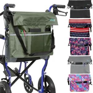 Vive XL 휠체어 액세서리 가방 - 방수 스크래치 방지 이중 스티치 세탁기 시니어용 15가지 색상 뒷면에 걸