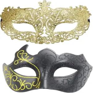 알라이 팩 12개 금색 반짝이는 도금 파티 마스크 결혼 소품 가면 무도회