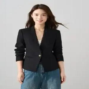 여성용 가을 캐주얼 오피스룩 정장 재킷 노카라 코트 슬림핏 상의 MF3