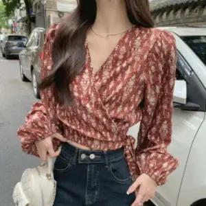 플로럴 리본랩 퍼프 블라우스 SNY-0025