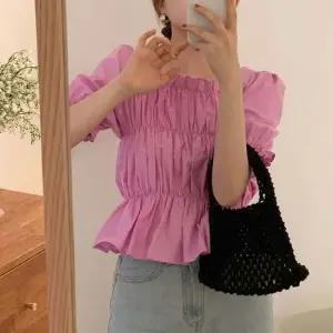 퍼프 셔링 크롭 반팔 블라우스 3컬러 밴딩블라우스