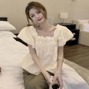 여성 레이스 펀칭 반팔 블라우스 E47