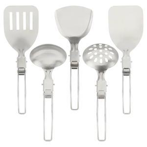 쉬옐로라 캠핑 주방용품 세트, 5개 휴대용 접이식 스테인리스 스틸 야외 조리기구, 실용적인 국 사다리 스트레이너 주걱 캠핑용