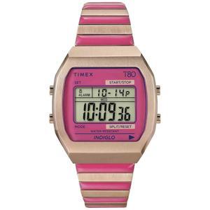 타임엑스 여성 T80 36mm 시계 - 로즈 골드 톤 확장 밴드 핑크 분홍색 다이얼 케이스