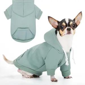 파이트 소형견 후디 스웨터 포켓이 있는 겨울 스웨트셔츠 애완동물 코트 강아지용 모자 및 목줄 구멍