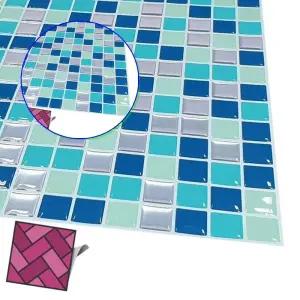 쌍문상회 파랑 스티커타일 203 잔바둑무늬