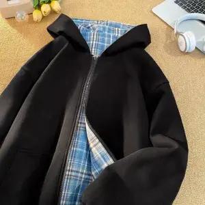 픽호샵 남자 가을 캐주얼 키작남 후드 집업 양면에 체크 카디건을 입은 가디건 꾹3