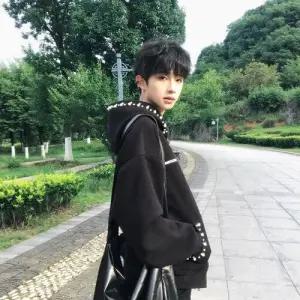 픽호샵 남친 검정 키작남 후드 가디건 커플 비즈 진주 집업 꾹1