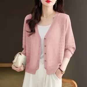 픽호샵 여친 니트 춘하 상의 얇은 위에 간절기 키작녀 쿨링 펀칭 레이어드 카디건 가디건 꾹1