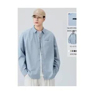 픽호샵 남자 키작남 솔리드 셔츠 봄 가을 순면 긴팔 캐주얼 꾹3