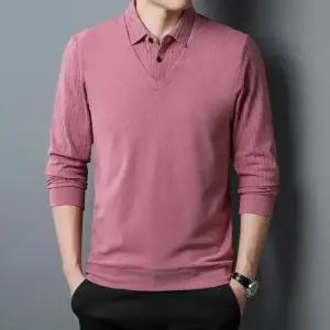 픽호샵 남자 니트 캐주얼 키작남 셔츠 폴라폴리스 솔리드 풀오버 넥 긴팔 꾹1
