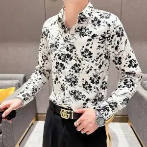 픽호샵 남자 캐주얼 빈티지 가을 솔리드 키작남 셔츠 프린트 칼라 꾹3