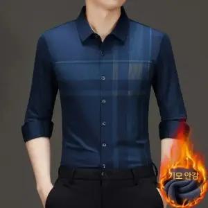 픽호샵 남자 캐주얼 춘추 키작남 셔츠 솔리드 헴라인 긴팔 도톰 기모 꾹3