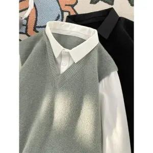 픽호샵 투피스 남친 니트 이너 키작남 솔리드 트렌드 셔츠 긴팔 가짜 봄가을 꾹3