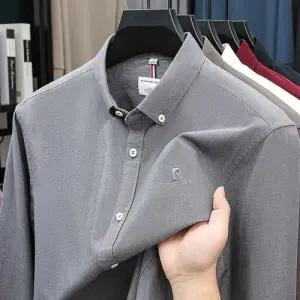 픽호샵 남자 캐주얼 춘추 키작남 셔츠 솔리드 순면 긴팔 카디건 칼라 꾹3