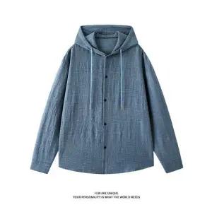 픽호샵 가을 캐주얼 남성 남녀 키작남 후드 솔리드 긴팔 셔츠 커플 스포티 크랙 꾹3