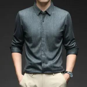 픽호샵 남자 캐주얼 키작남 셔츠 긴팔 슬림핏 솔리드 톱 헴라인 봄가을 꾹3