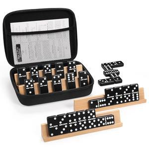 점보 도미노 세트 4개의 나무 선반/트레이 더블 6개의 여행 휴대용 케이스 타일 홀더 28개의 가족 보드 게임용