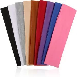 여성 및 남성용 9Pc 머리띠 여성용 비슬립 스웨트 밴드 패션 탄력 부드러운 헤어 면 천 신축성 데일리 운동