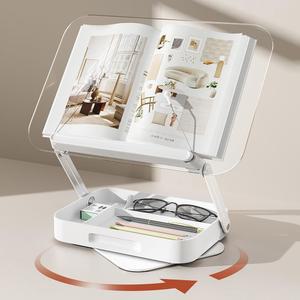 보관 가능한 릴 책꽂이 360 회전 베이스로 읽을 수 있는 조절 접이식 데스크톱 라이저 스탠드 요리책 레시