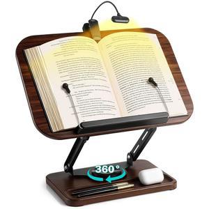 조명 및 수납 기능이 있는 UikJOY 책꽂이 핸즈프리 높이 조절이 가능한 나무 요리책꽂이 레시피 잡지 노트