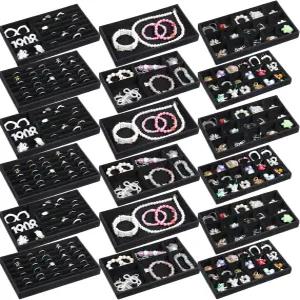 지그요트 18팩 벨벳 주얼리 트레이 탈착식 칸막이가 있는 스태커블 서랍 정리함 귀걸이 링 목걸이 뱅글