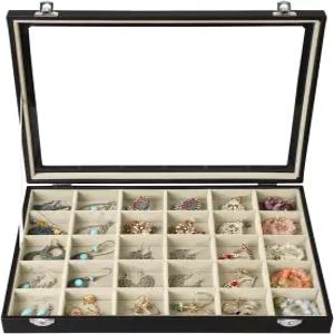 스트라탈라이프 귀걸이 정리함 서랍 보관용 보석 트레이 투명 뚜껑 링 박스 포함 여성용 변색 방지 30
