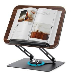 360 회전식 책꽂이 요리 사무실용 조절식 접이식 요리책 교과서 태블릿 악보 노트북 블랙 호두 과 호환
