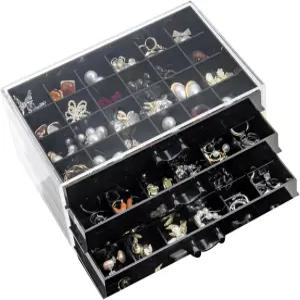 YUFONG 귀걸이 보관함 정리함 3 서랍 아크릴 보석 홀더 투명 진열대 72개 작은 수납공간 여성용 선물