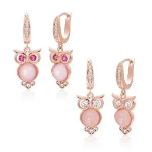 하객귀걸이 금침 로즈쿼츠 부엉이 원터치링 로즈골드 귀걸이 14K