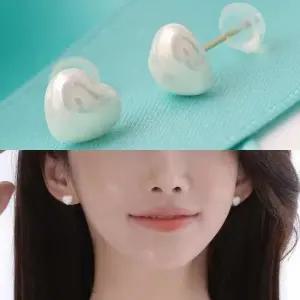 일자침귀걸이 데일리 핵진주 볼륨 하트 금 귀걸이 14K