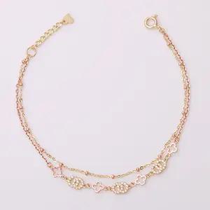 14K gold 플라멩고 골드 로즈골드 두줄 체인 금 팔찌