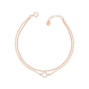 14K 라운드 볼 큐빅 체인 로즈골드 두줄 체인 금 팔찌