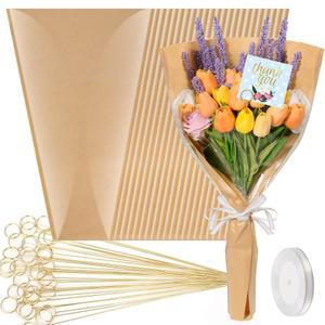꽃다발을 위한 크리도즈 50 PCS 꽃 포장지 소매 꽃다발을 위한 크래프트 꽃다발 가방 어머니의 날 졸업식 발렌타인 22 x 14인치