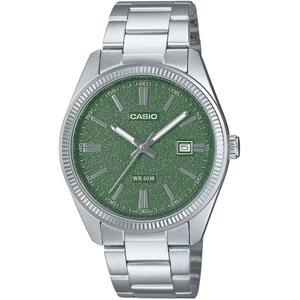 카시오 MTP1302DA-3AV 남성 빈티지 클래식 스테인리스 스틸 매트 그린 다이얼 날짜 아날로그 시계