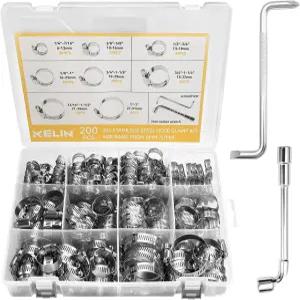 켈린 202PCS 304 스테인리스 스틸 호스 클램프 키트 1/4인치에서 2인치651mm까지 8가지 크기 조절 가능한