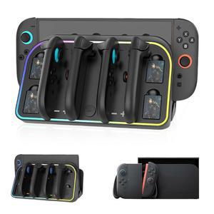 닌텐도 스위치 2용 충전 도크, 도킹 가능한 4-in-1 조이콘 컨트롤러 스테이션, 게임 카드 보관 홀더 4개, LED 표시등 및 RGB 조명 7개, 월 마운트 고속 자기 충전기, 타입-C 케이블